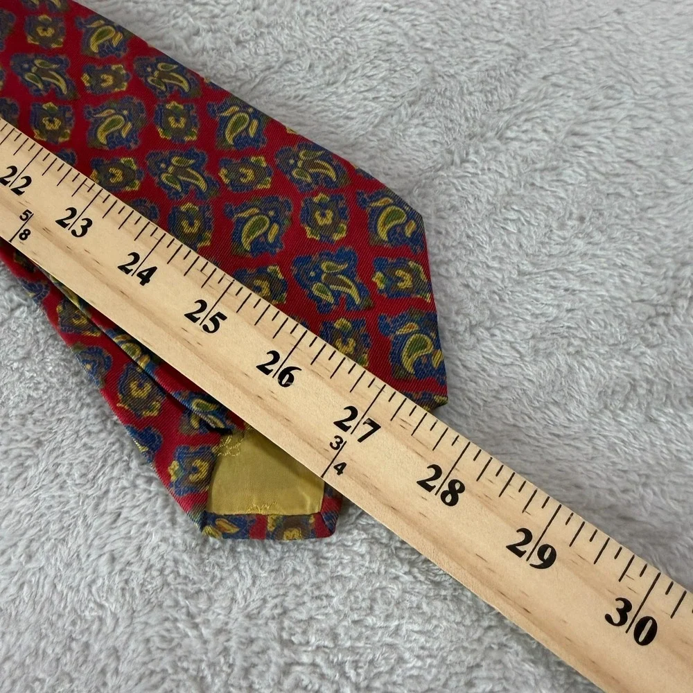 60s Brooks Brothers Mens Necktie Red Silk Paisley Vintage 55x3 Short Skinny EUC